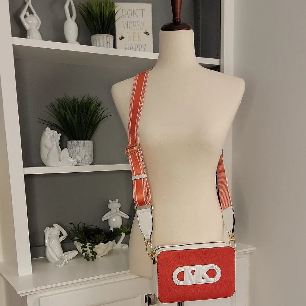 MK Michael Kors Crossbody Bag Camera Bag – Red (Coral) & White